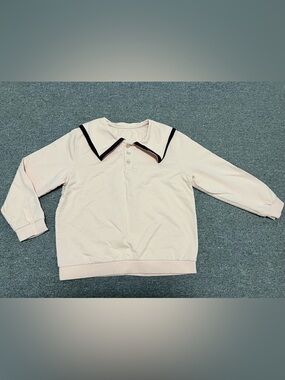 Kids Long-Sleeve Polo Top with Contrast Collar - Pale Pink
